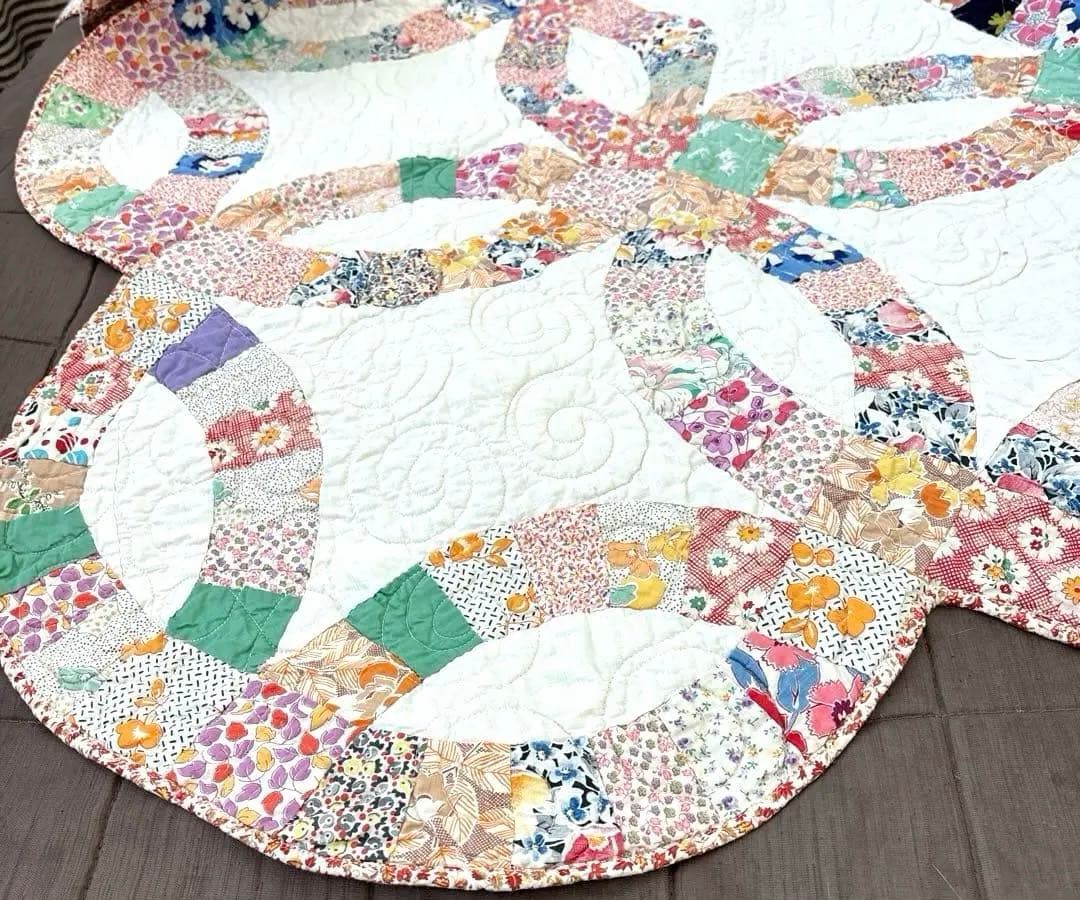 【美品】アメリカンアンティークキルト⭐︎ダブルウエディング 約208×180cm