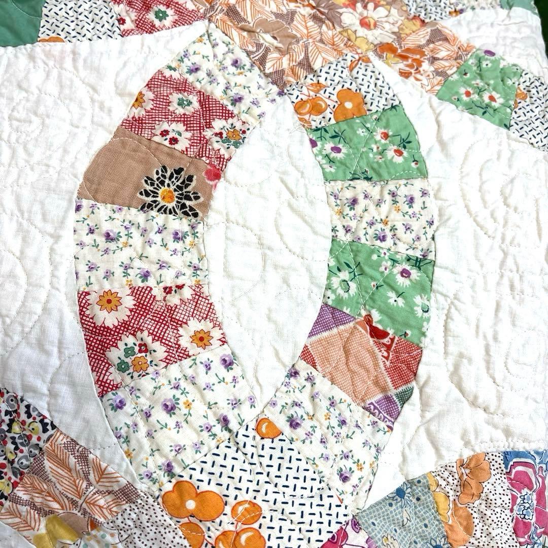 【美品】アメリカンアンティークキルト⭐︎ダブルウエディング 約208×180cm