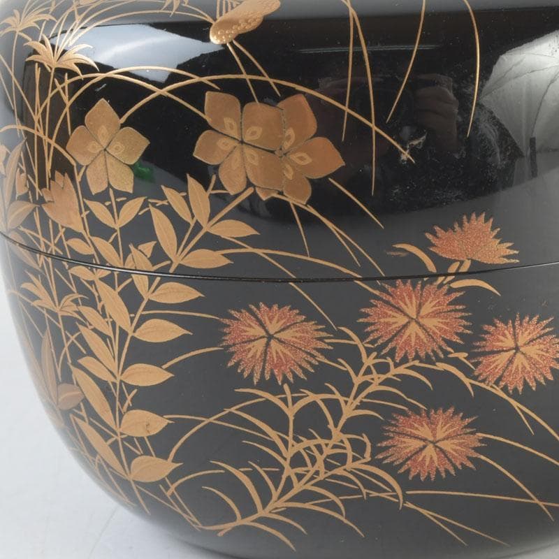 茶道具　加賀蒔絵師　中村宗尹作　秋草蒔絵　平棗　共箱　V　9661