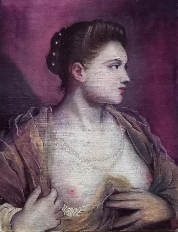 伊藤和生　2006年2月17日制作　ティントレット「胸を見せる婦人」の模写　油彩