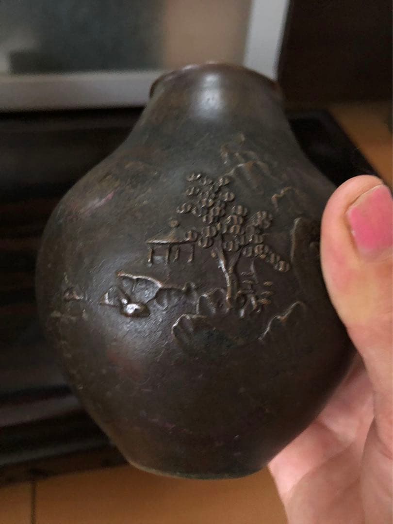 晴雲銅製 山水画 花瓶