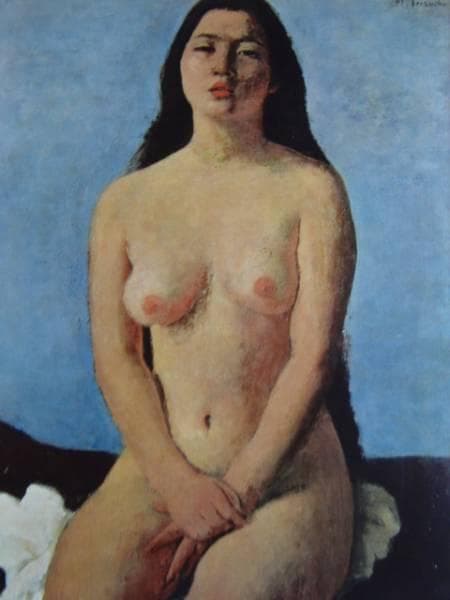 寺内萬治郎、腰かける裸婦、800部限定大判画集画、新品額装、状態良好