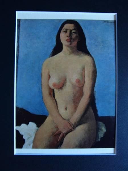 寺内萬治郎、腰かける裸婦、800部限定大判画集画、新品額装、状態良好