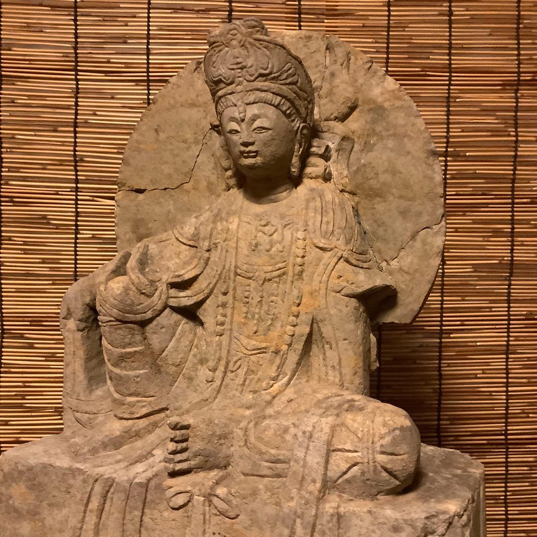 朝鮮・三国時代「静寂と慈悲の水月観音菩薩半跏像」高句麗・新羅・百済・天平・石仏