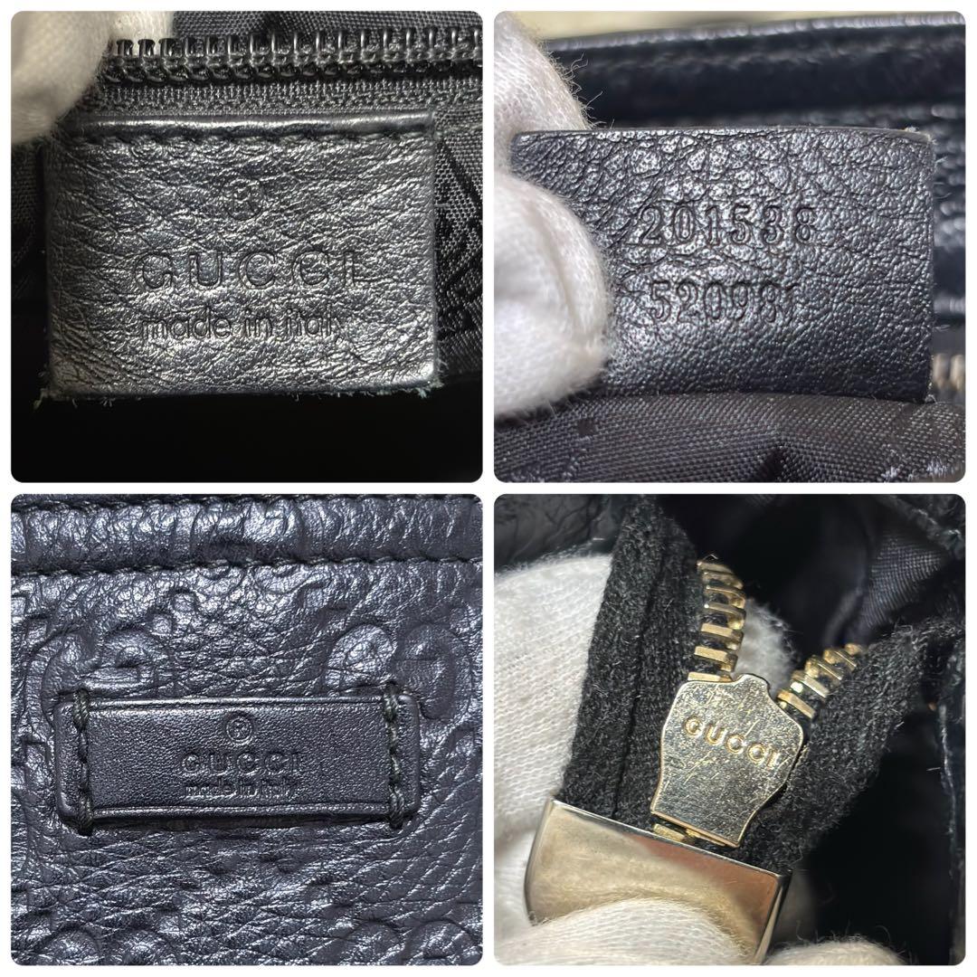 522✨GUCCI✨グッチ ショルダーバッグ シマレザー GG柄 斜め掛け 黒