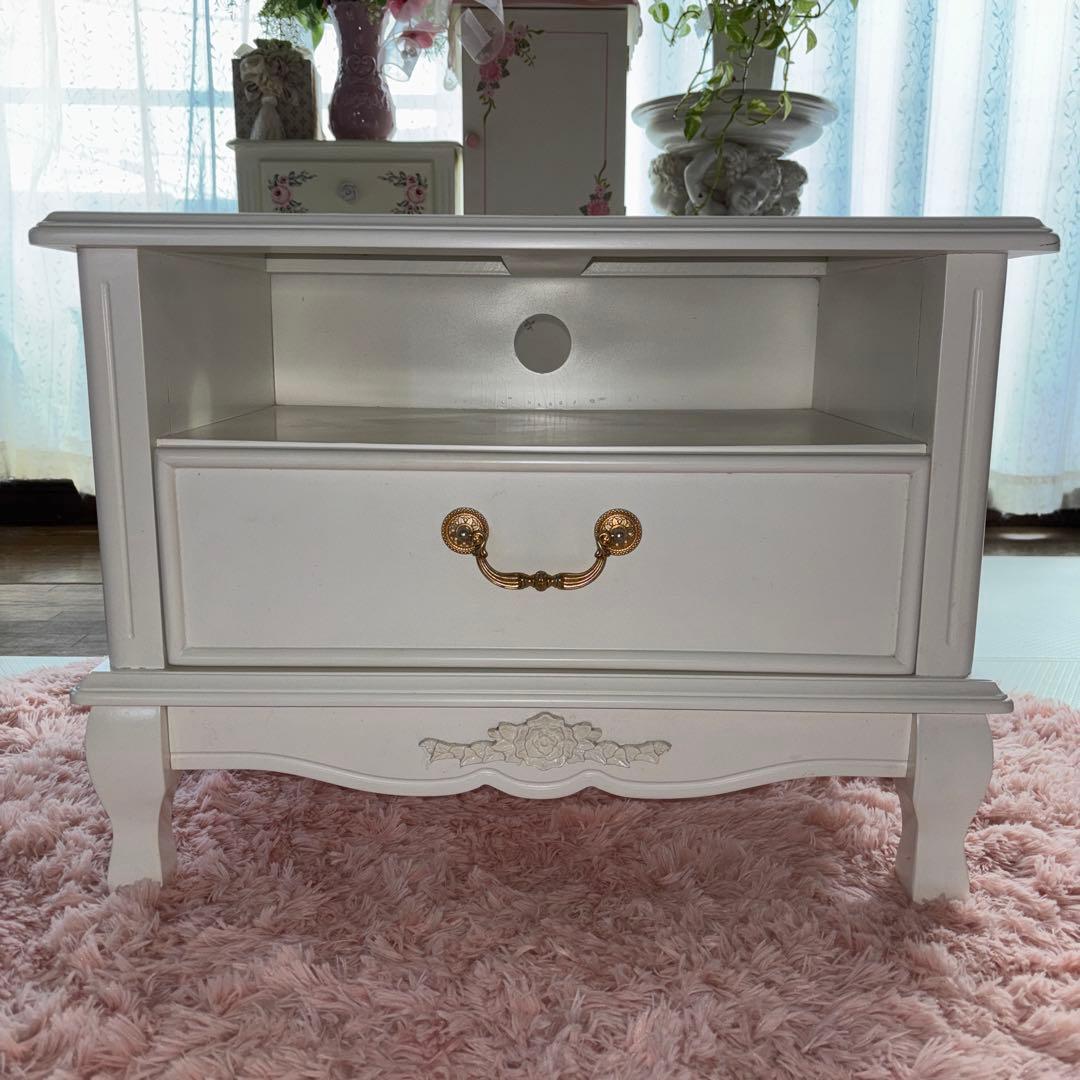 ロココ調　猫脚テレビ台　ホワイト　コンパクトサイズ