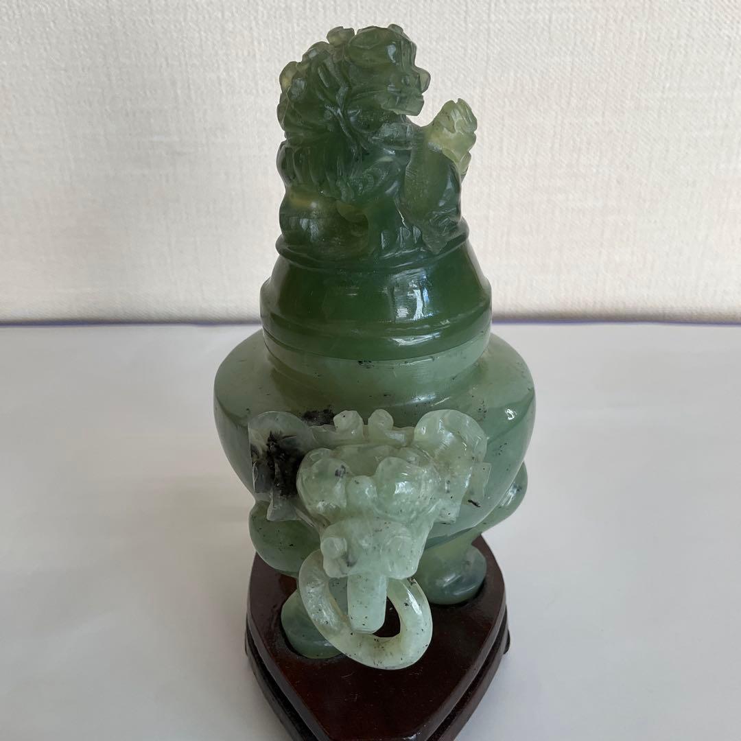 中国　碧玉環付獅子頭香炉