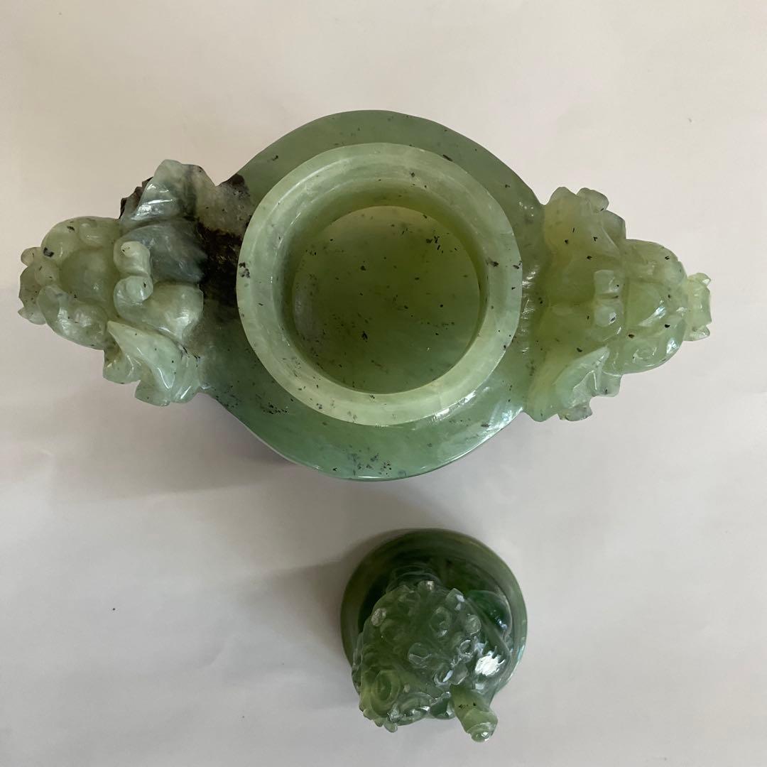 中国　碧玉環付獅子頭香炉