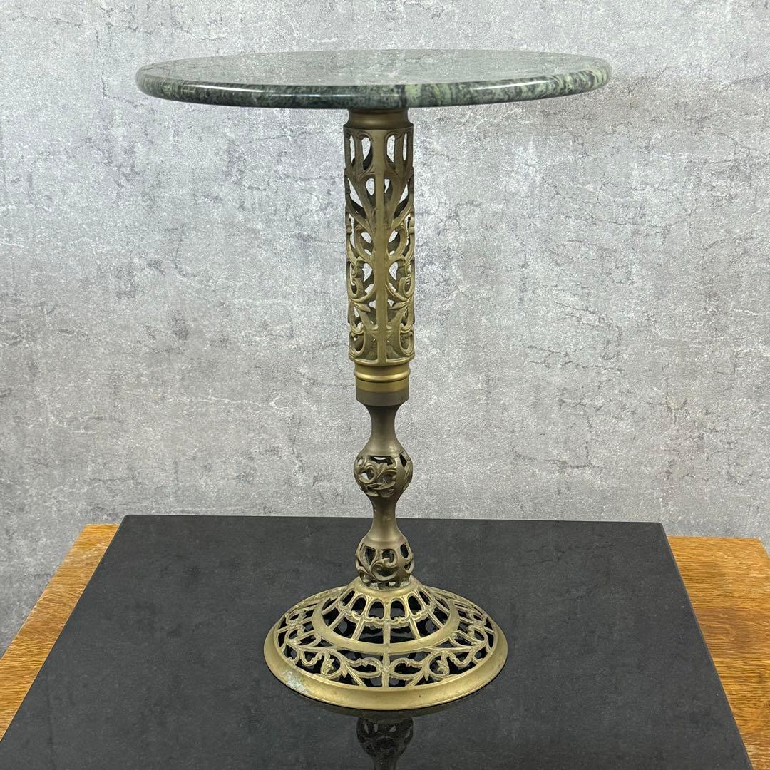 アンティーク 花台 大理石 真鍮 装飾 彫り 丸テーブル