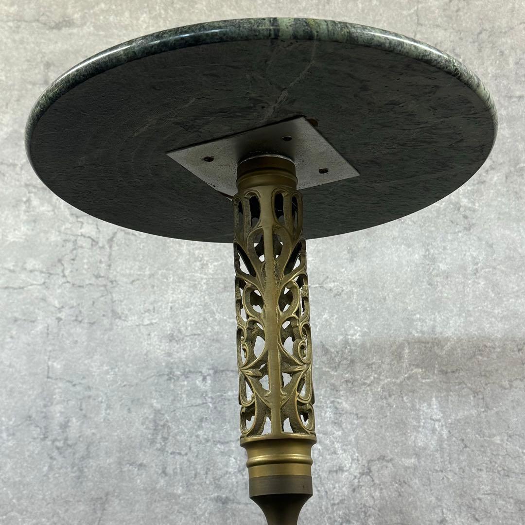 アンティーク 花台 大理石 真鍮 装飾 彫り 丸テーブル