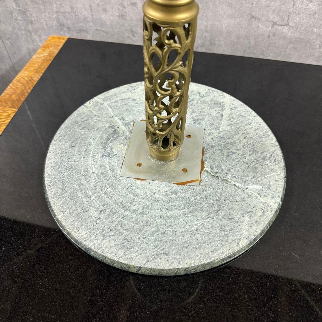 アンティーク 花台 大理石 真鍮 装飾 彫り 丸テーブル