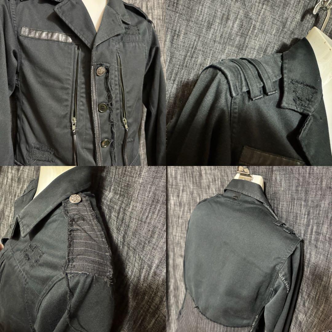 OVERDESIGN premium レザー装飾ダメージ加工　ジャケット　黒