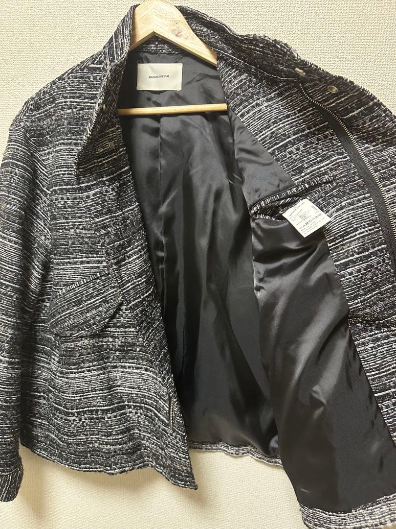 モールツイードジャガードドレスオーバーショートモッズコート メゾンスペシャル