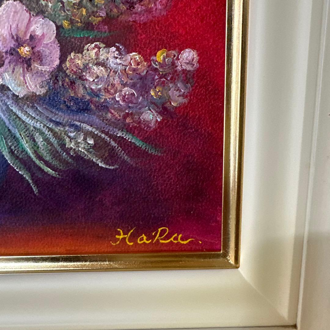 肉筆　油彩　絵画　真作　花瓶の花 美術品　静物画　インテリア　薔薇の作家作品