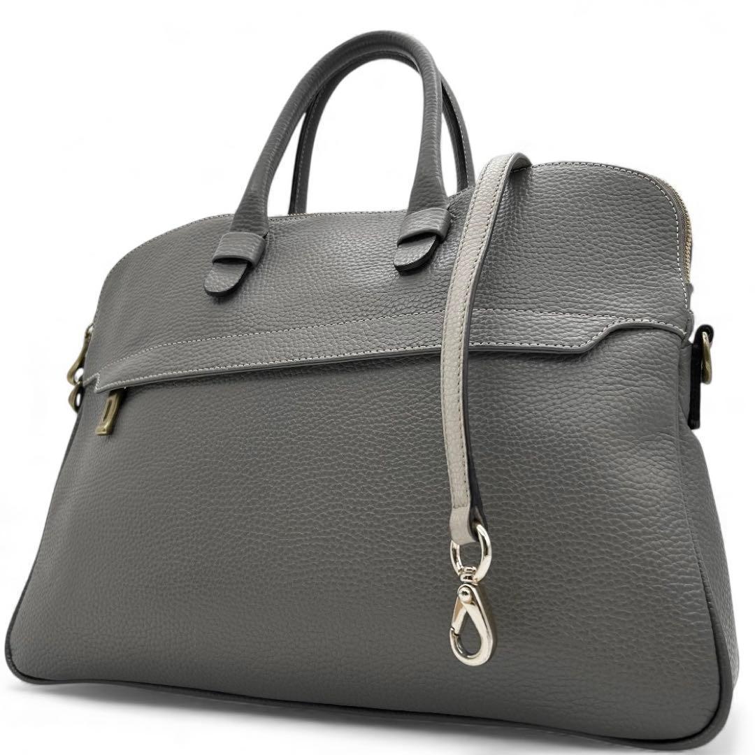 美品　トフアンドロードストーン　ビジネスバッグ　2way　グレー　レザー　A4◎