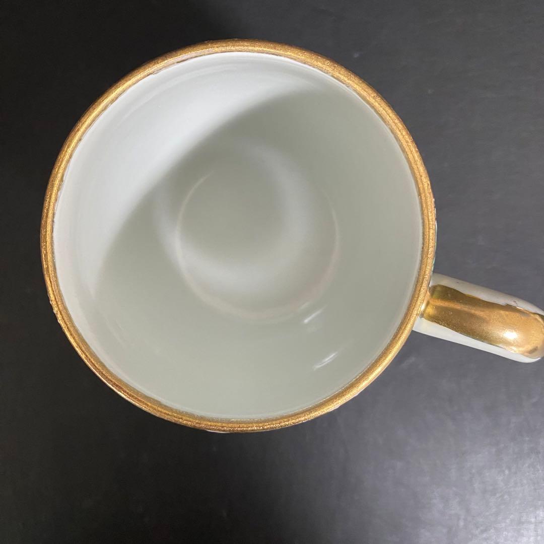 蔵出し　昭和初期　九谷焼 マグカップ 戦前輸出用 金彩色絵 花詰　レトロ 希少