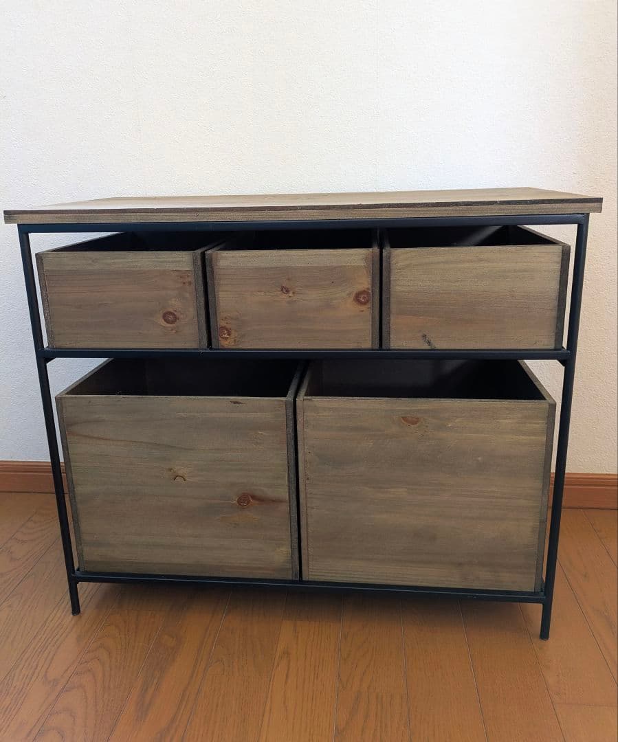 木製 アイアンウッド5ドロワーマルチラック 収納棚 ウッドキャビネット