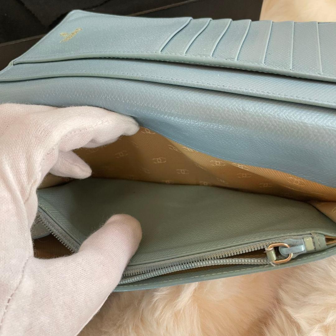 シャネル CHANEL 財布 二つ折り 水色 ココボタン 正規品