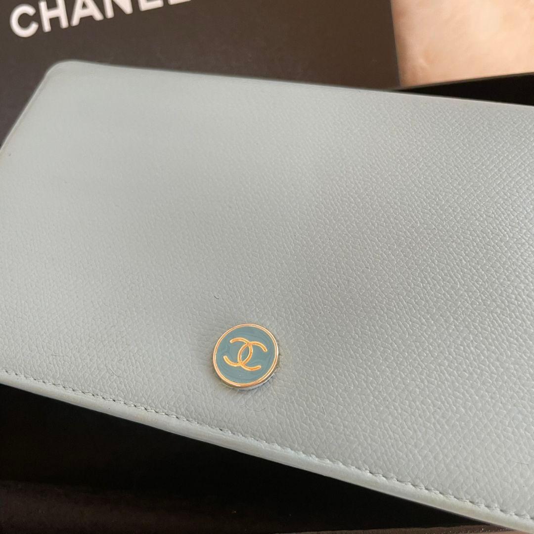 シャネル CHANEL 財布 二つ折り 水色 ココボタン 正規品