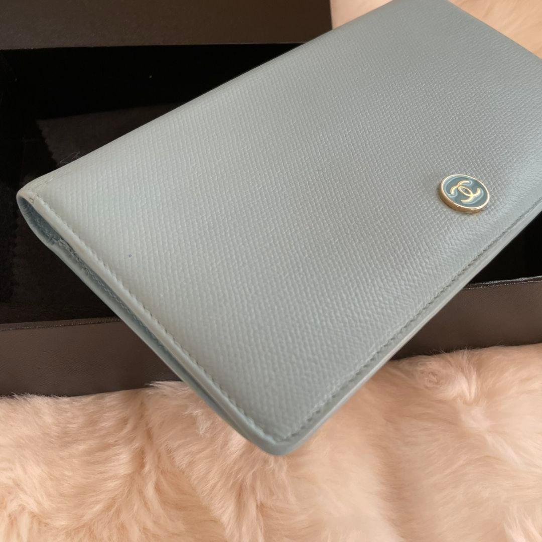 シャネル CHANEL 財布 二つ折り 水色 ココボタン 正規品