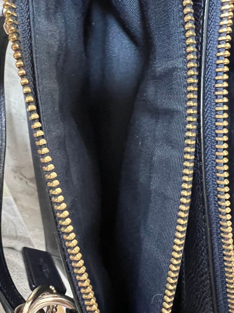 【極美品】COACH コーチ 2way ショルダーバッグ ネイビー 型押しレザー