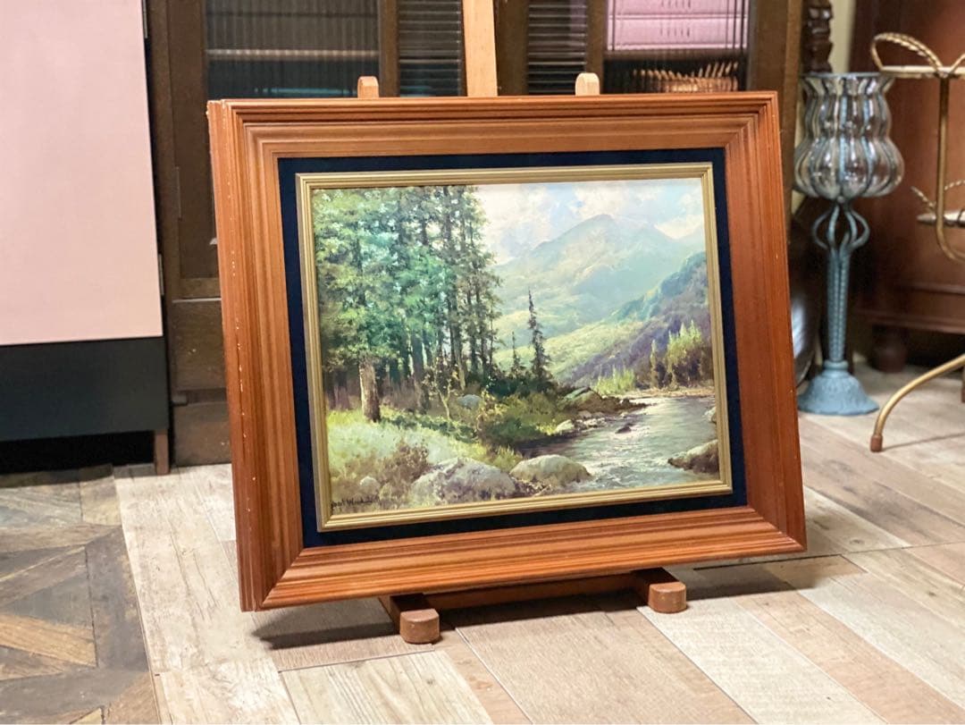 ロバートウッド 山と小川 風景画 絵画 油彩 油絵 インテリア 額縁