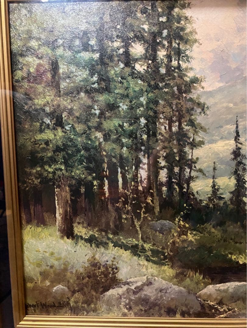 ロバートウッド 山と小川 風景画 絵画 油彩 油絵 インテリア 額縁