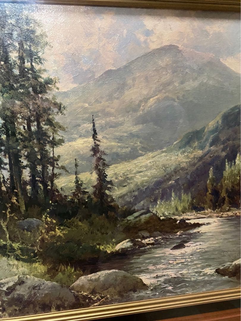 ロバートウッド 山と小川 風景画 絵画 油彩 油絵 インテリア 額縁