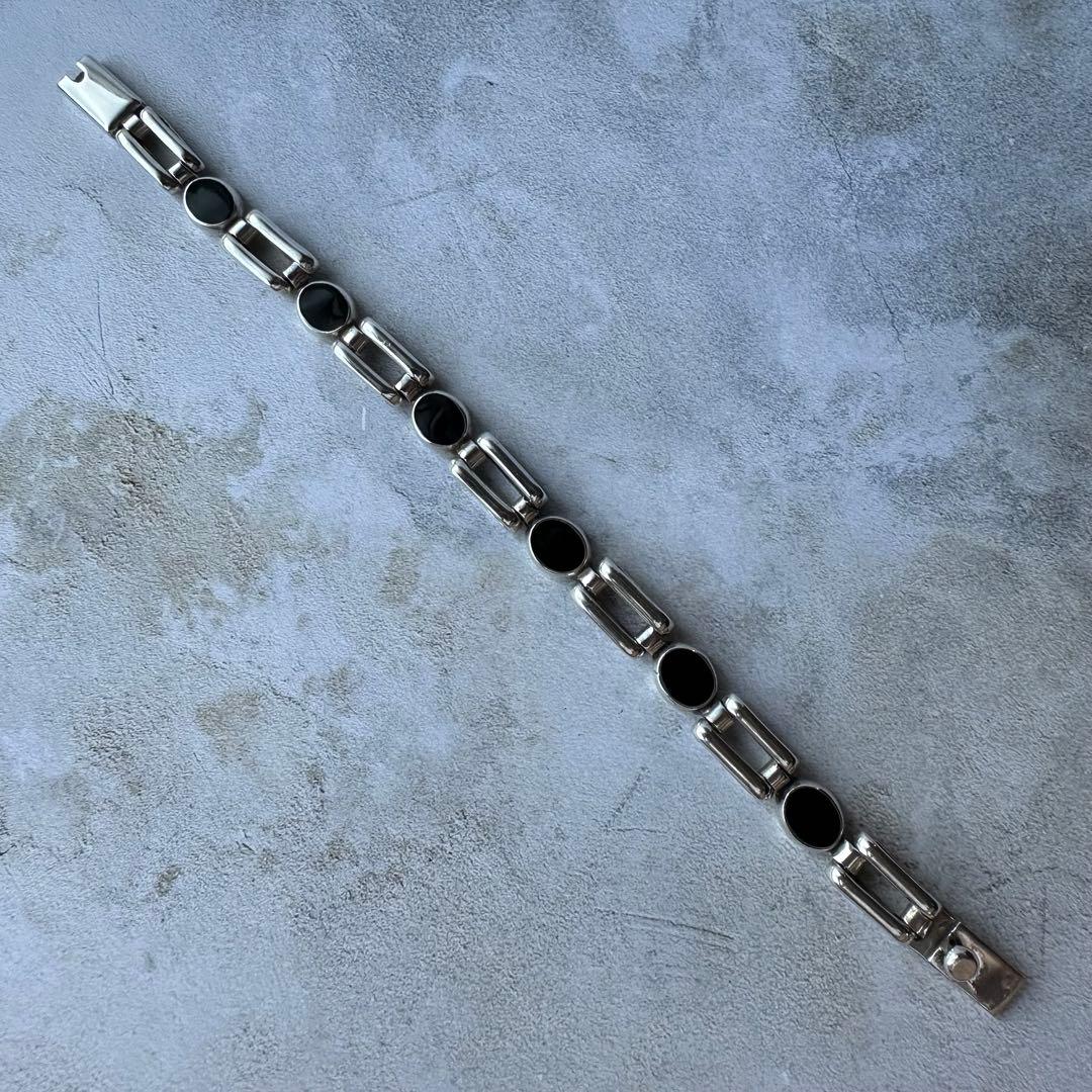 ヴィンテージ オニキスリンクブレスレット シルバー925 メキシコ製