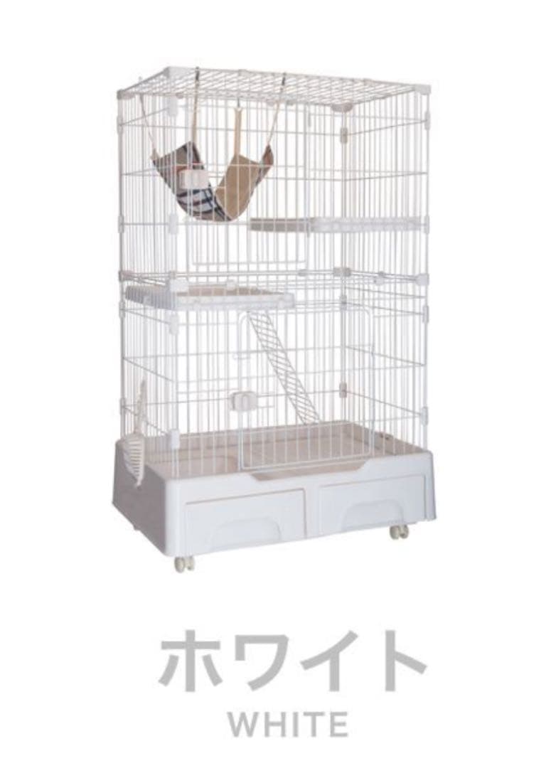 新品　キャットケージ　ペット用品　ケージ　ゲージ　2段　猫用品　ホワイト
