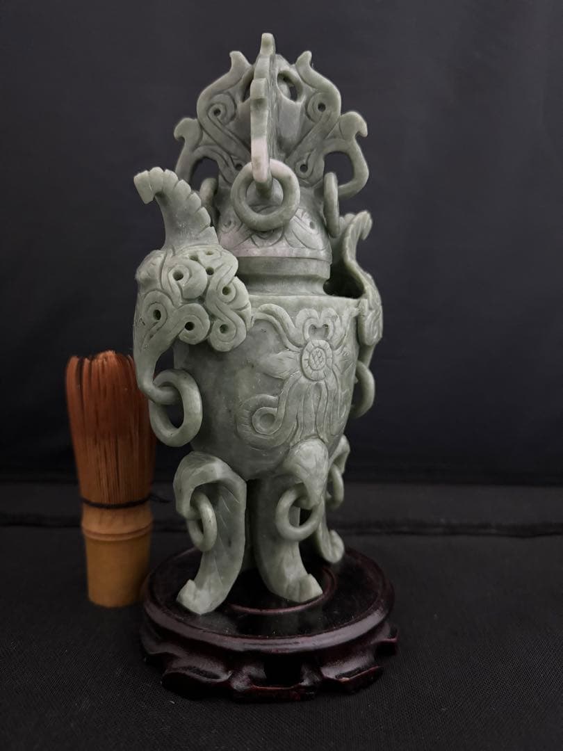 香炉 玉彫　彫刻 置物 開運 風水 台座 骨董　インテリア　アンティーク