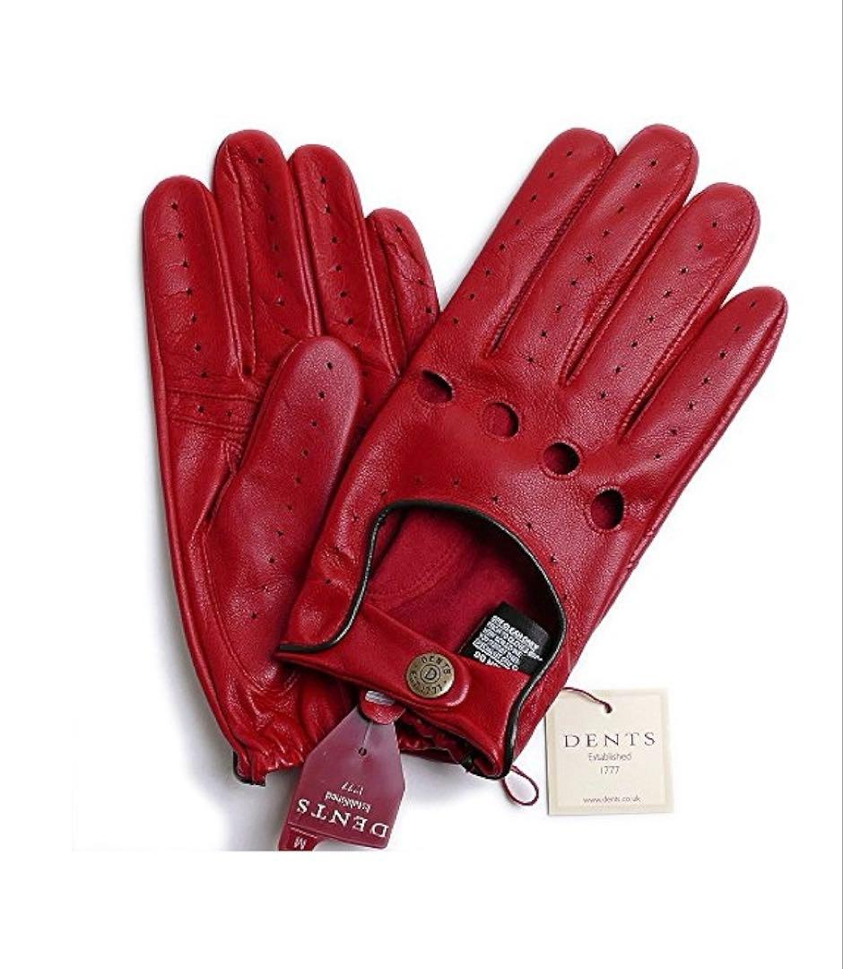 デンツ] 羊革(HAIR SHEEP) ドライビンググローブ 赤 S