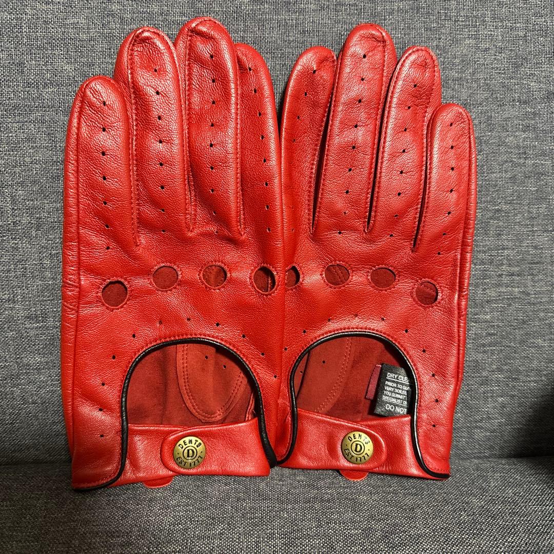 デンツ] 羊革(HAIR SHEEP) ドライビンググローブ 赤 S