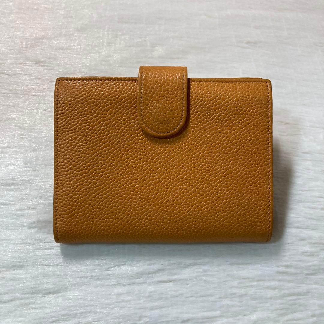 希少　美品　CHANEL シャネル　二つ折り　がま口　キャビアスキン　箱　黄色