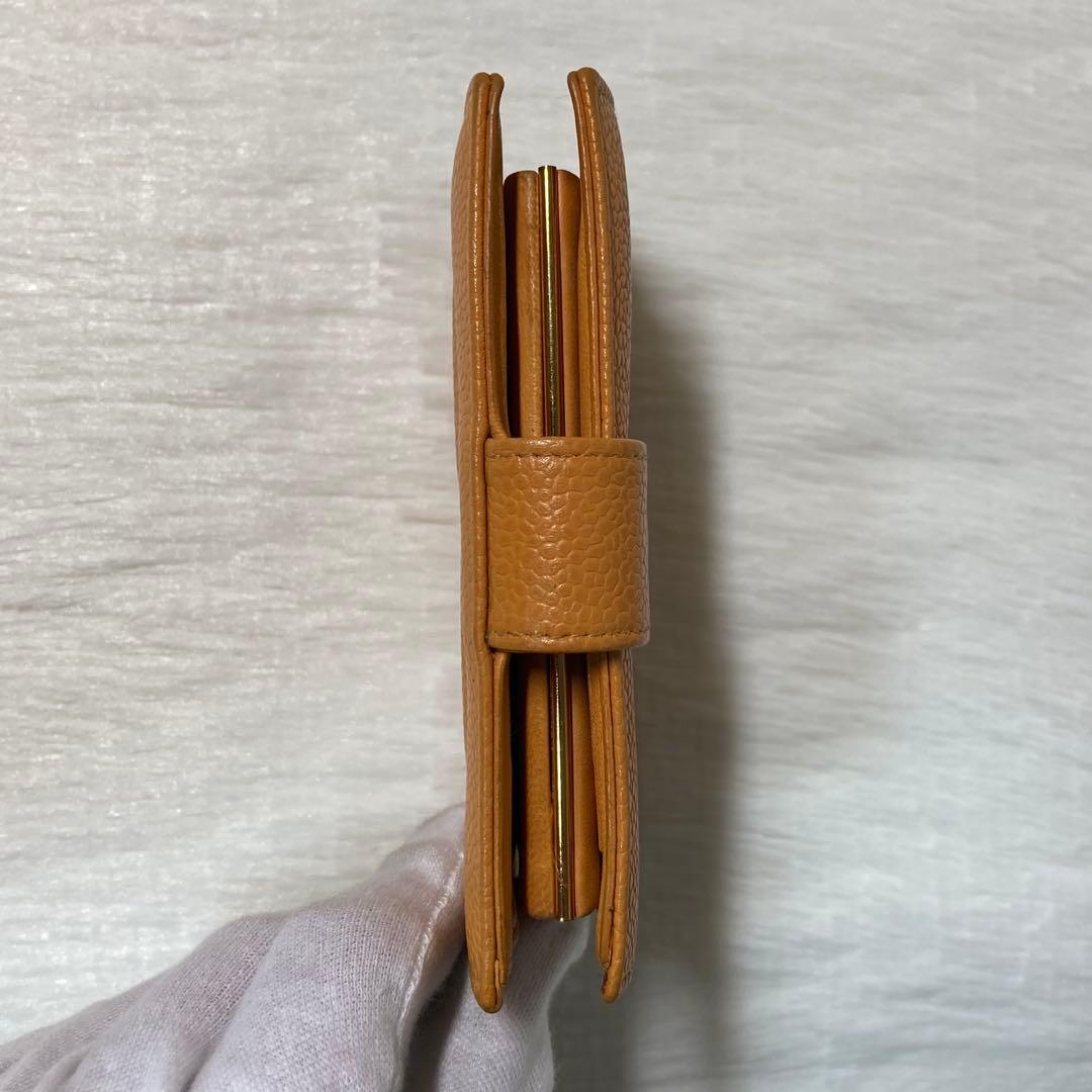 希少　美品　CHANEL シャネル　二つ折り　がま口　キャビアスキン　箱　黄色