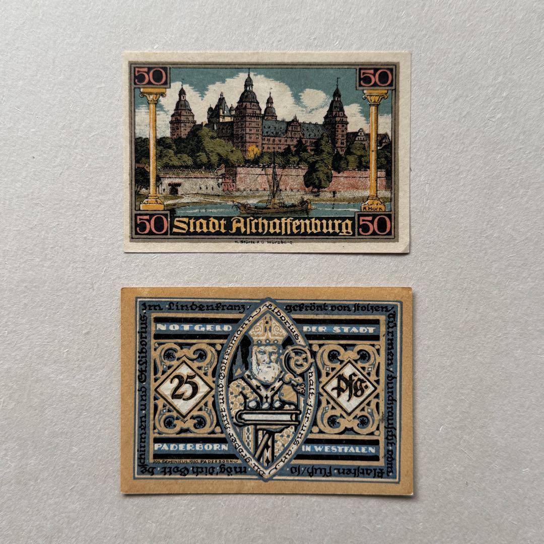 本物保証 アンティーク額装＋希少ノートゲルト2点セット ~北ドイツの歴史と芸術~