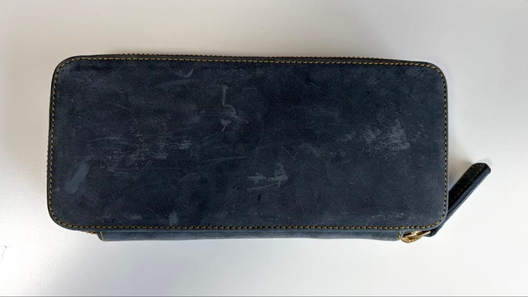 バハギア ペンケース ラウンドジップ型 クレイジーホース ネイビー 箱無し