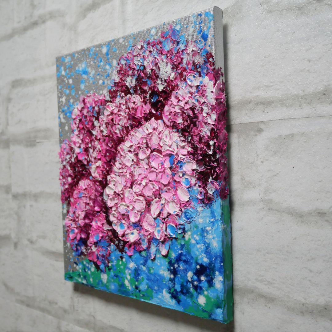 油絵 油彩 油彩画 絵画 絵 【梅雨に咲くピンクの紫陽花】