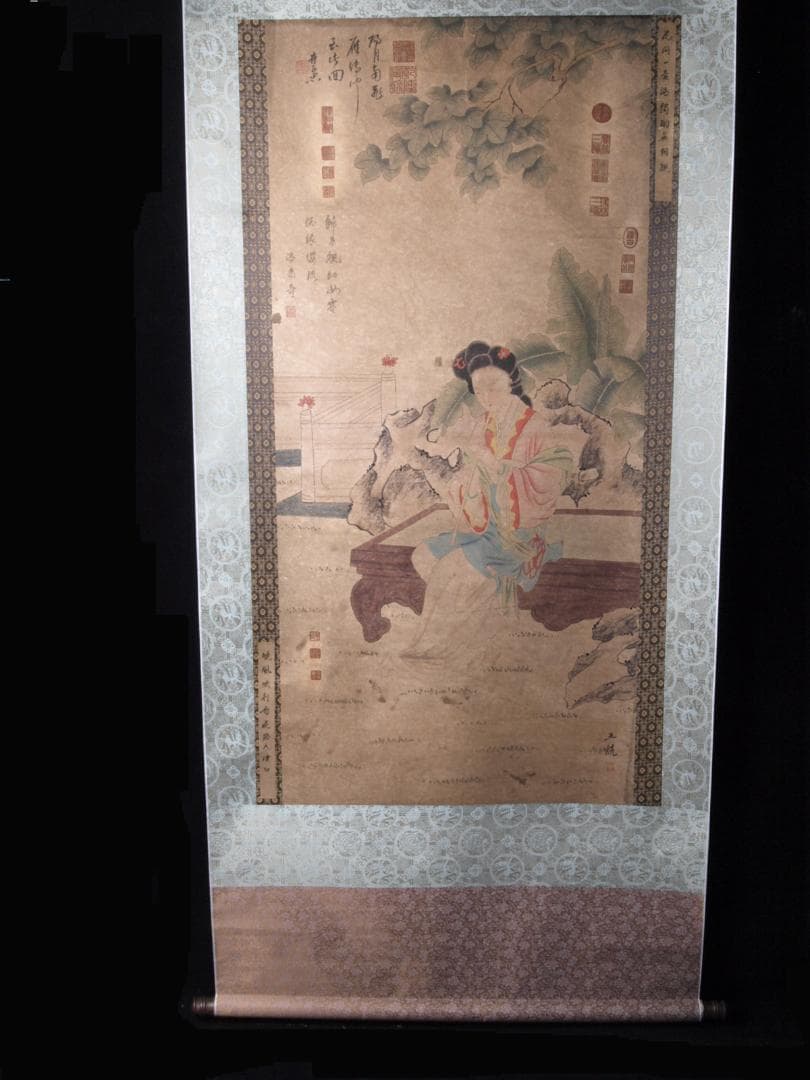 【骨董掛け軸】美女図 肉筆保證 捲り 中国古美術   AK532A12-1