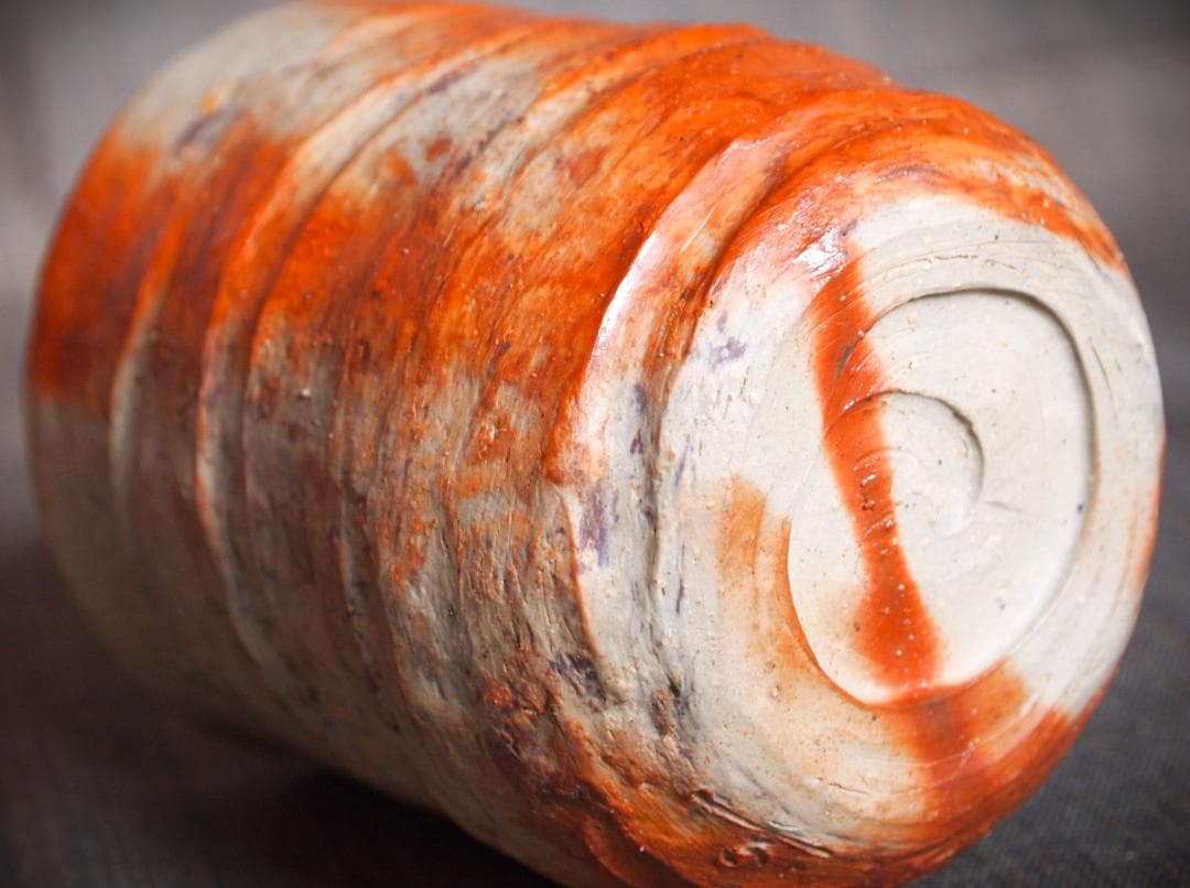 人気作家★川端文男【師：金重利右衛門】★備前《自然練り込み》湯呑み★共箱