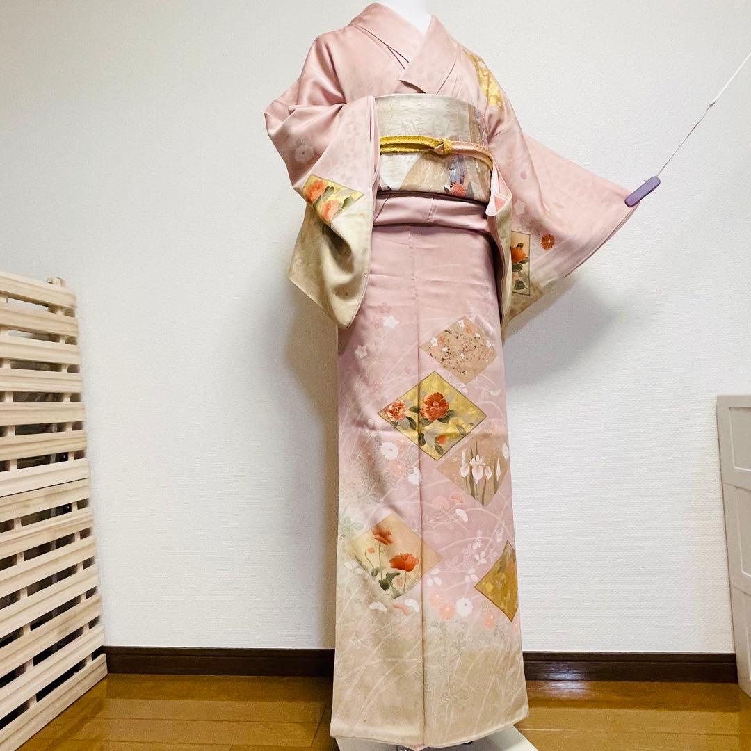 ピンク 友禅 4点 フルセット 訪問着 入学式 卒業式 入園式 春 秋 冬