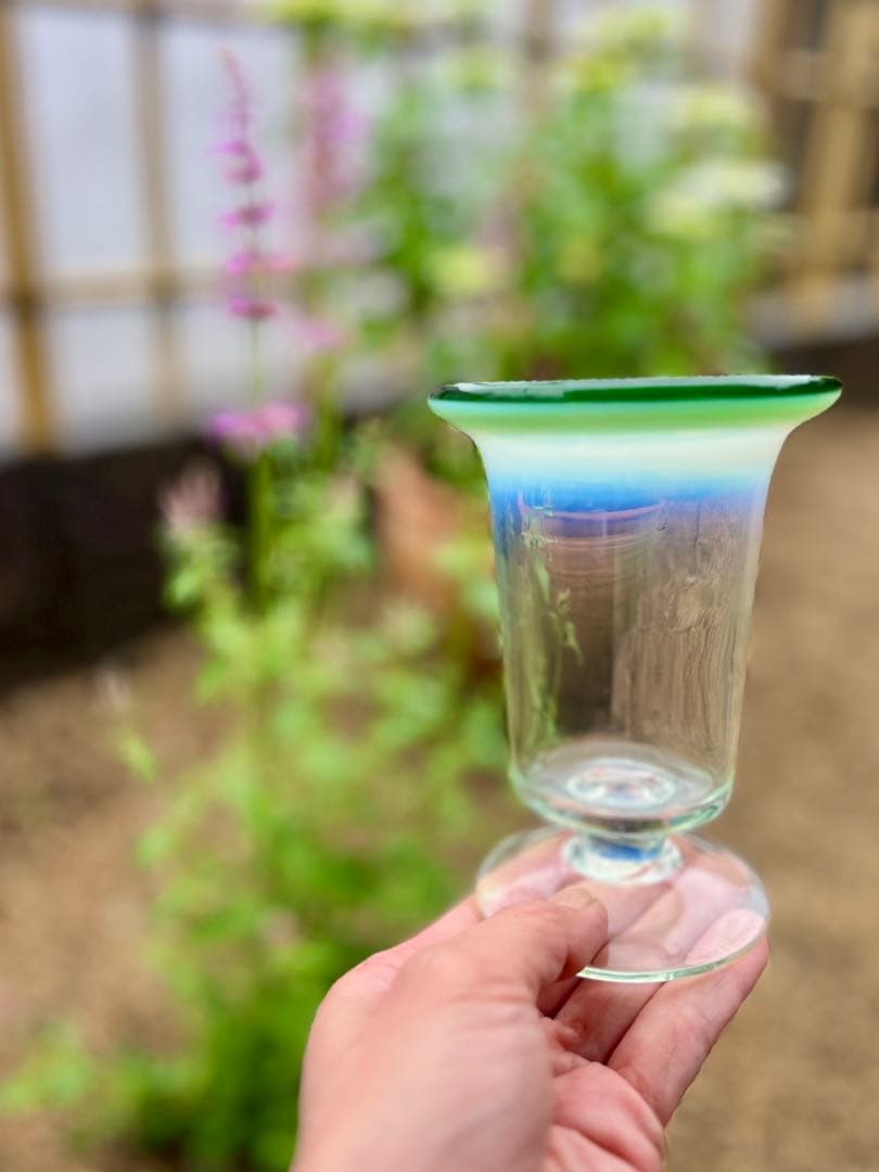 大正ロマン　変わり種　筒長氷コップ　乳白緑　アンティーク　古道具