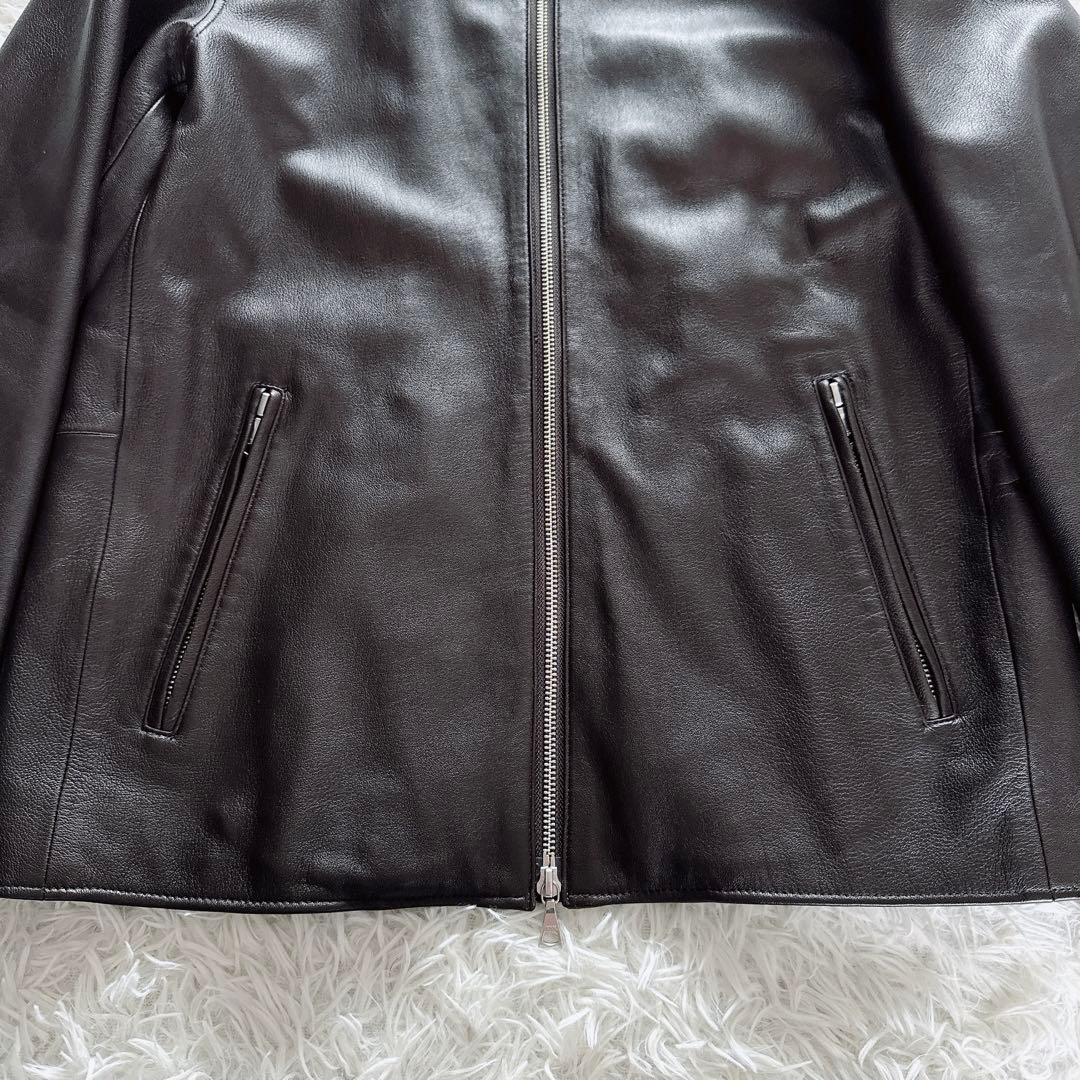 【BEAMS HEART】シングルライダースジャケット 羊革 ブラウン XL