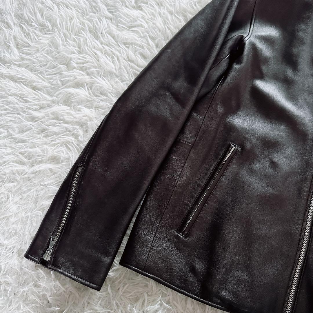 【BEAMS HEART】シングルライダースジャケット 羊革 ブラウン XL