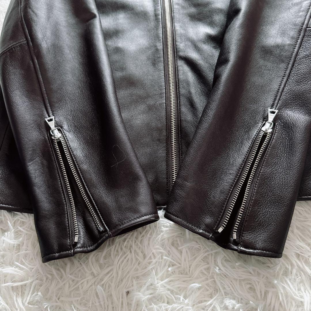 【BEAMS HEART】シングルライダースジャケット 羊革 ブラウン XL