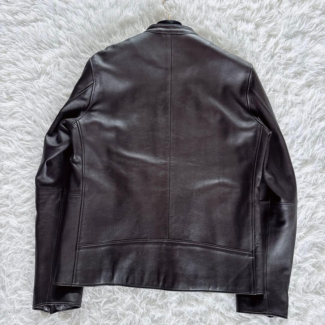 【BEAMS HEART】シングルライダースジャケット 羊革 ブラウン XL