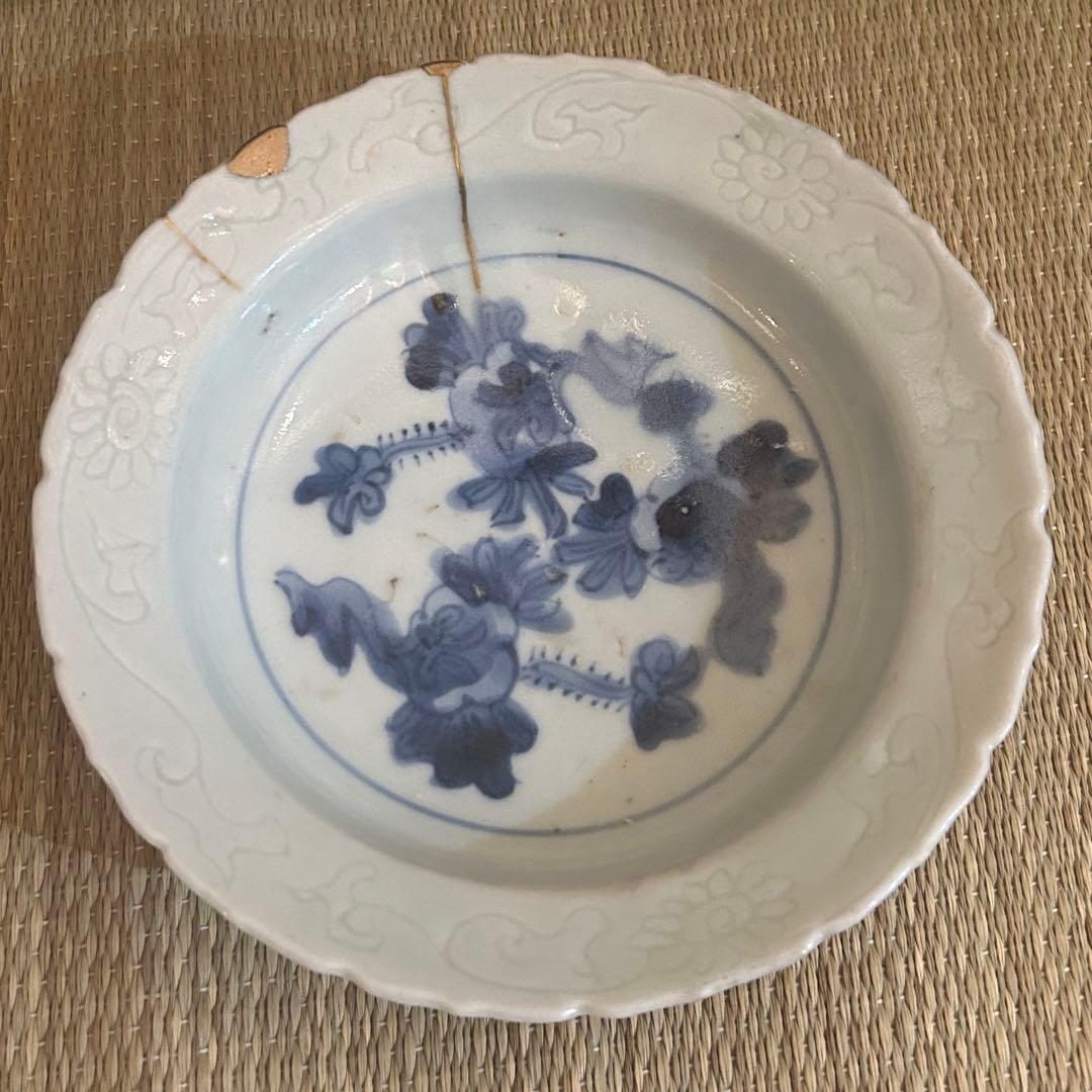 江戸時代 初期伊万里 毛彫 輪花形 皿 骨董