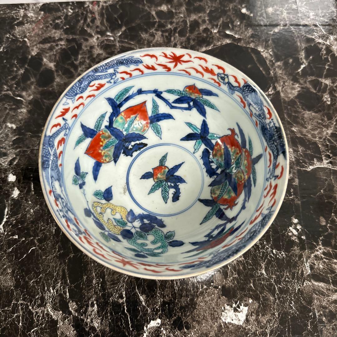 古伊万里、極上手、桃の図、茶碗、鉢。無傷。