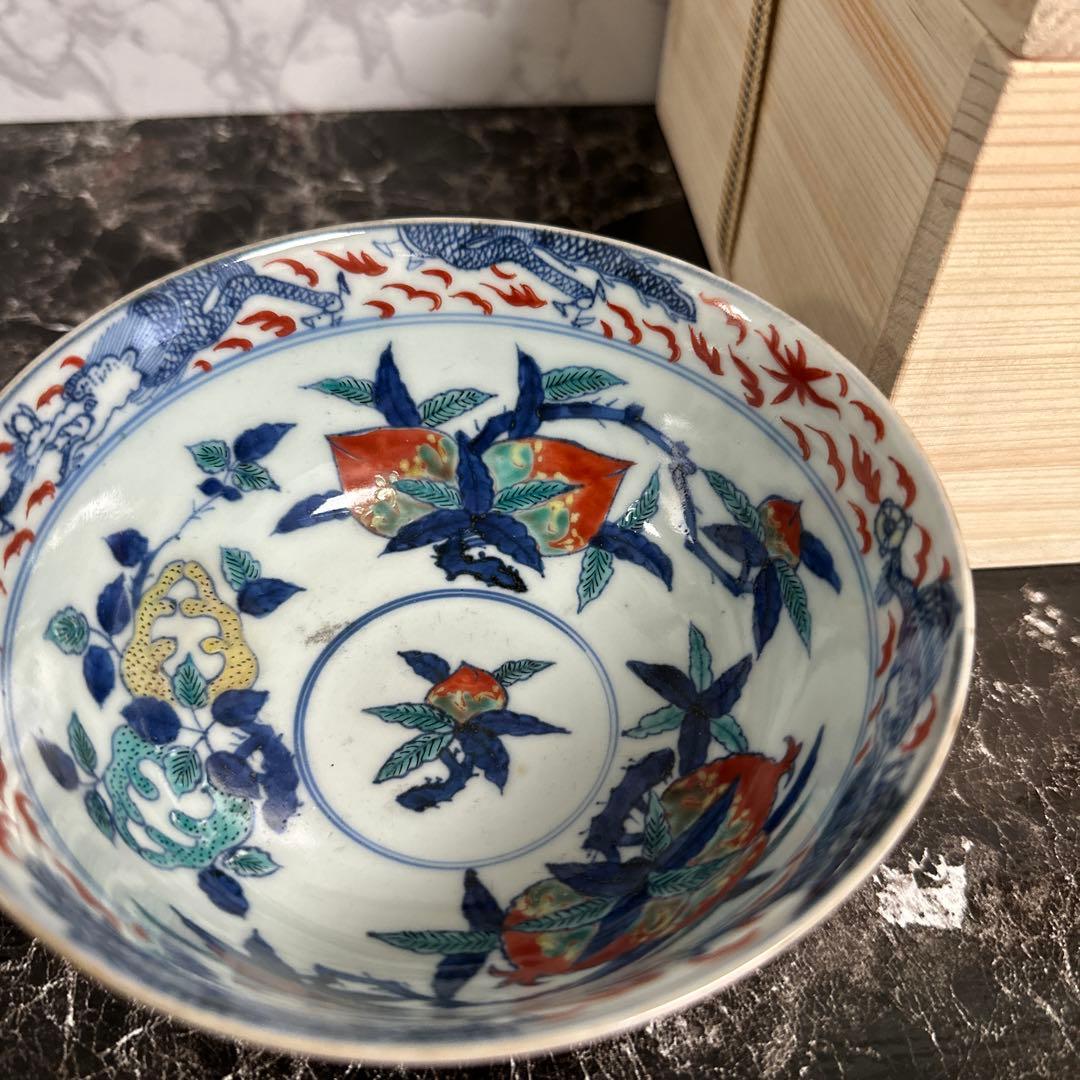 古伊万里、極上手、桃の図、茶碗、鉢。無傷。