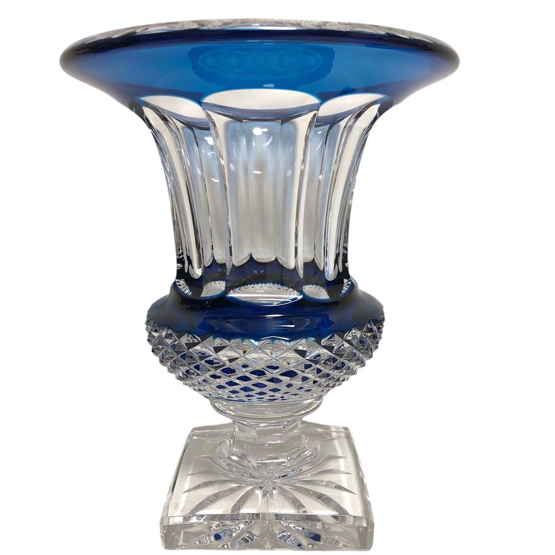 【希少品】サンルイ ヴェルサイユ 花瓶 フラワーベース 青被せ ガラス工芸品
